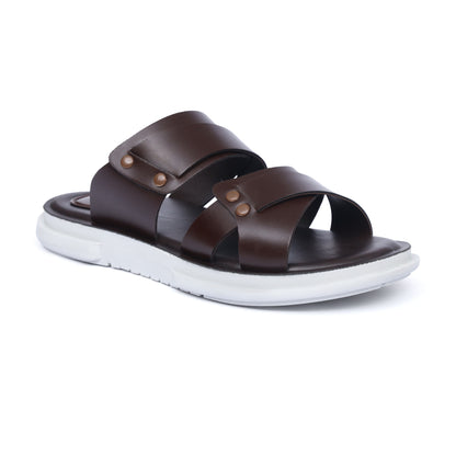 Button-Strap Brown Slides