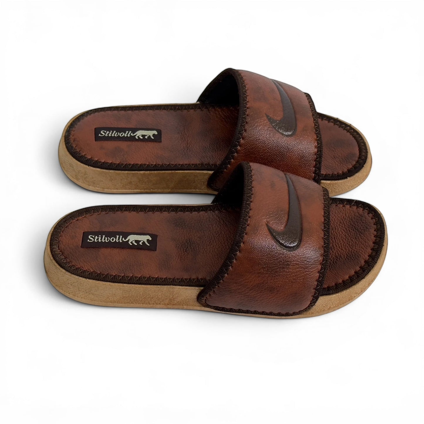 Premium Brown Pure Leather Slides - HE - 3