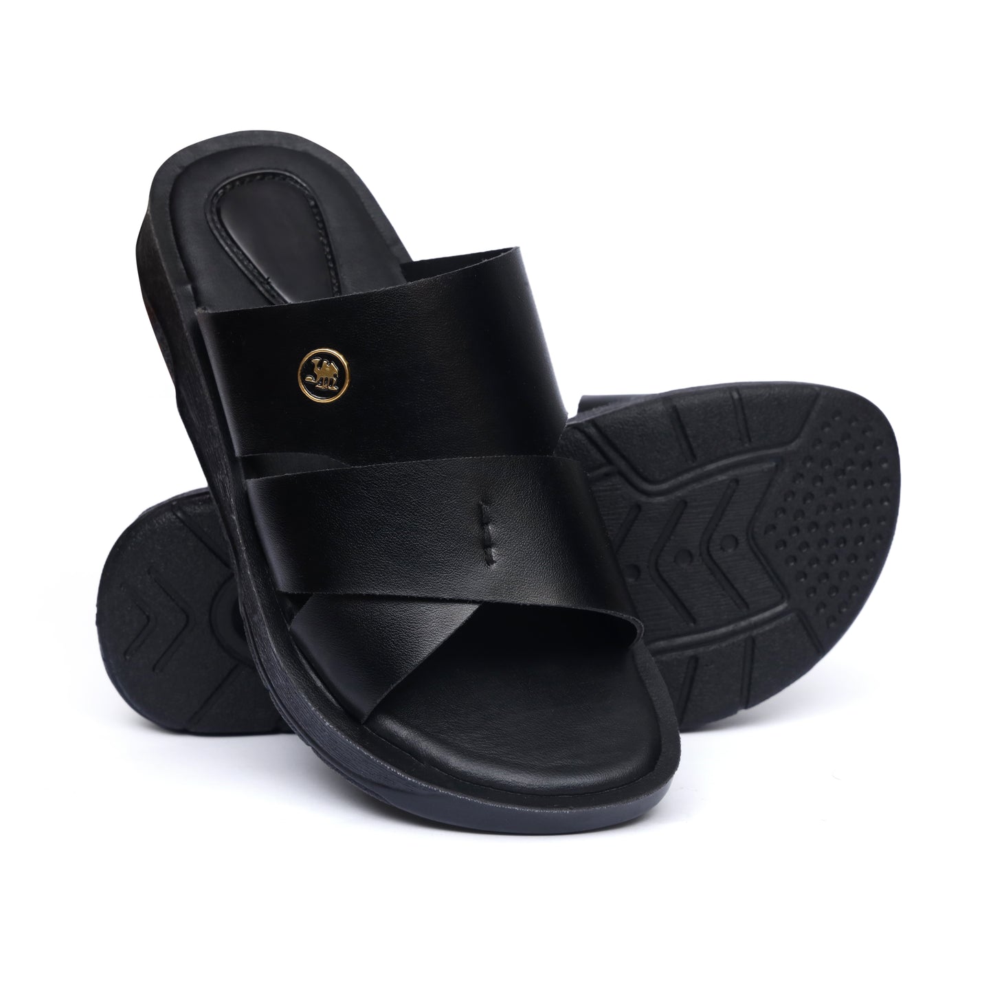 Wavy-Woven Black Slides