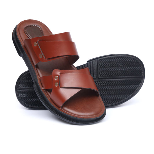 Button-Strap Tan Slides
