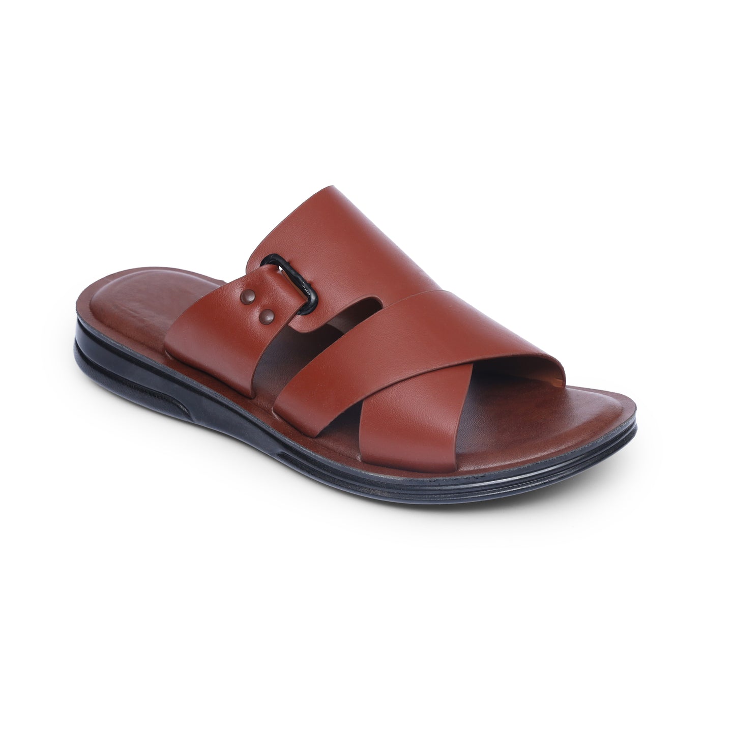 Cross-Buckled Tan Slides - V8