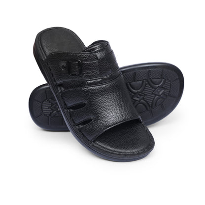 Grain Leather Black Handmade Chappal - T12