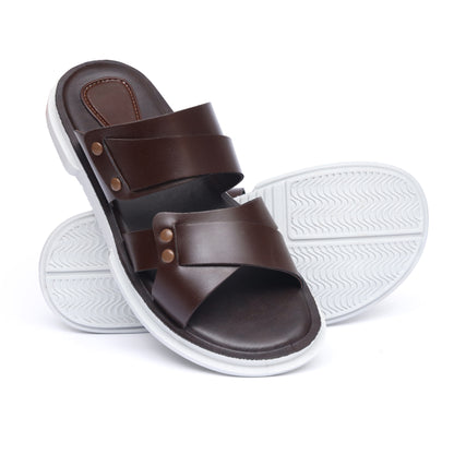 Button-Strap Brown Slides