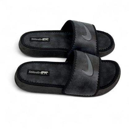 Black Pure Leather Nike Slides - HE - 3