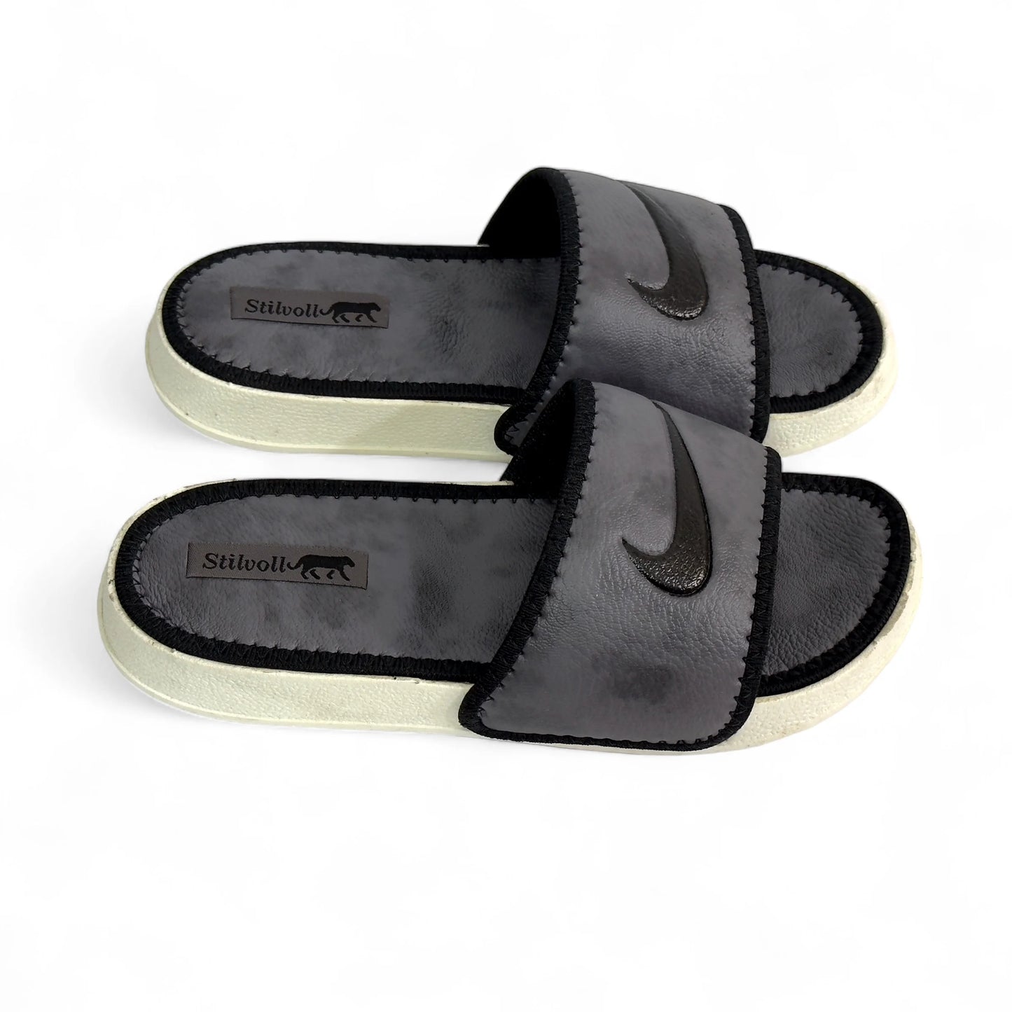 Dark Grey Pure Leather Nike Slides - HE - 3