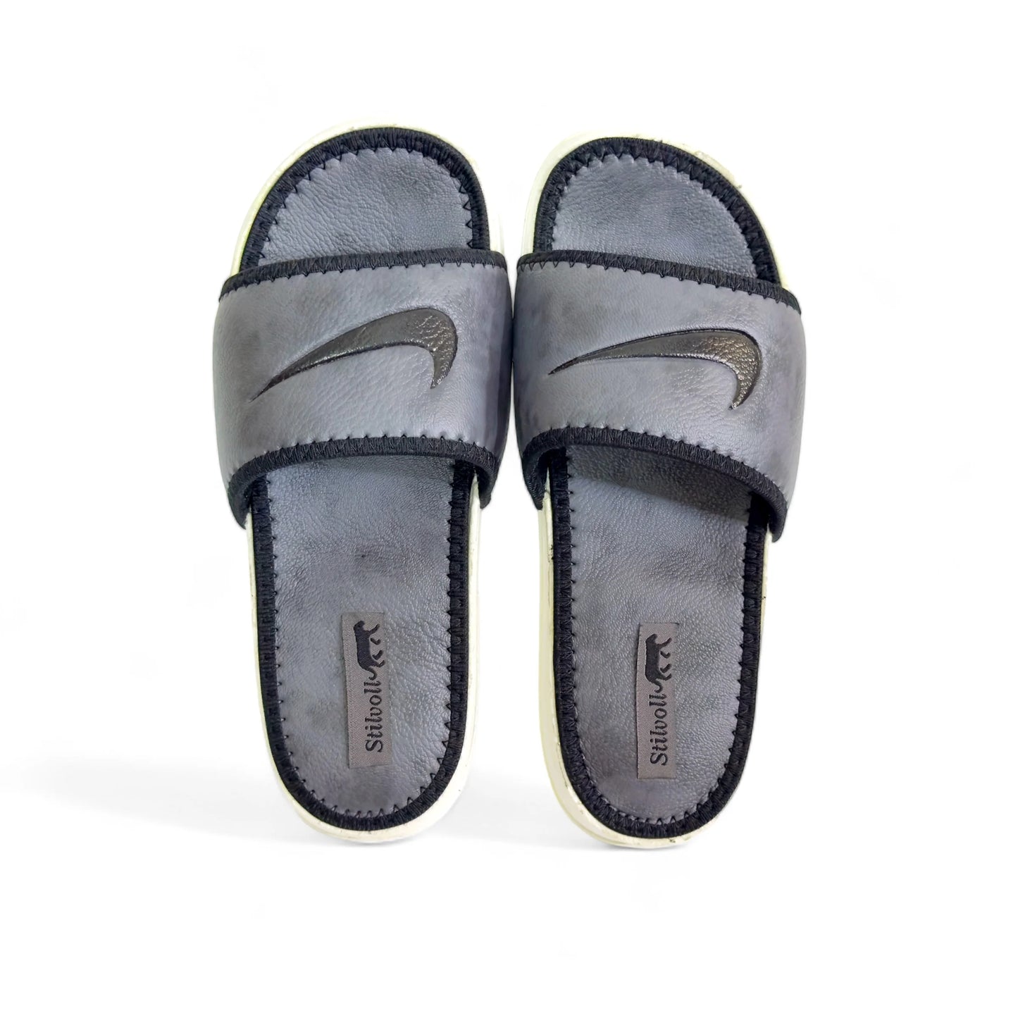 Ash Grey Pure Leather Nike Slides - HE - 3