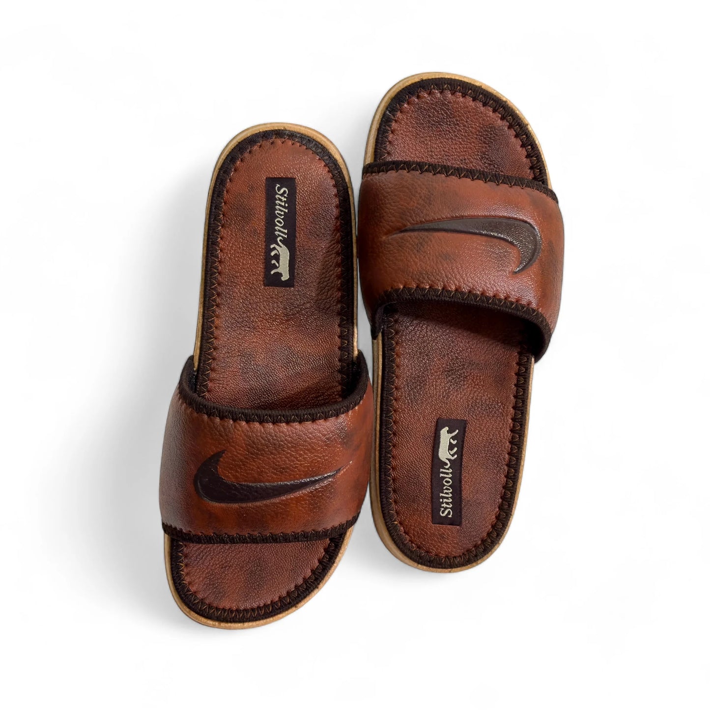 Brown Pure Leather Nike Slides - HE - 3