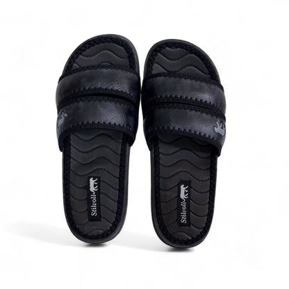 Black Strap Pure Leather Slides - HE - 4