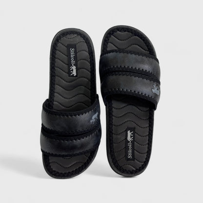 Black Strap Pure Leather Slides - HE - 4