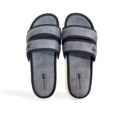 Ash Grey Strap Pure Leather Slides - HE - 4