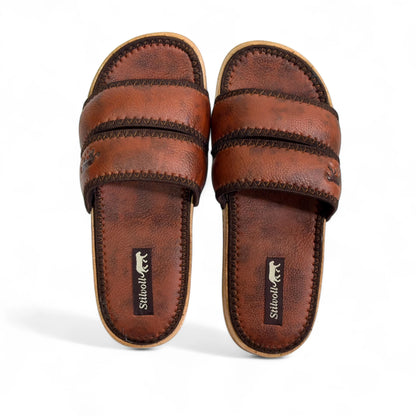 Brown Strap Pure Leather Slides - HE - 4