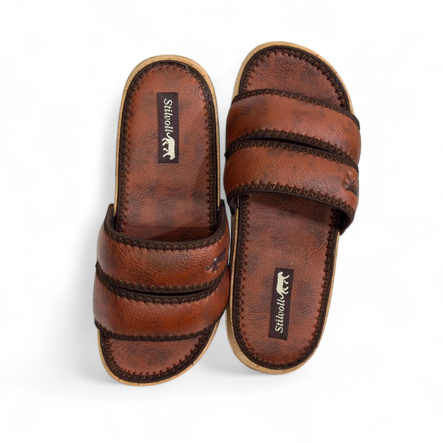 Brown Strap Pure Leather Slides - HE - 4