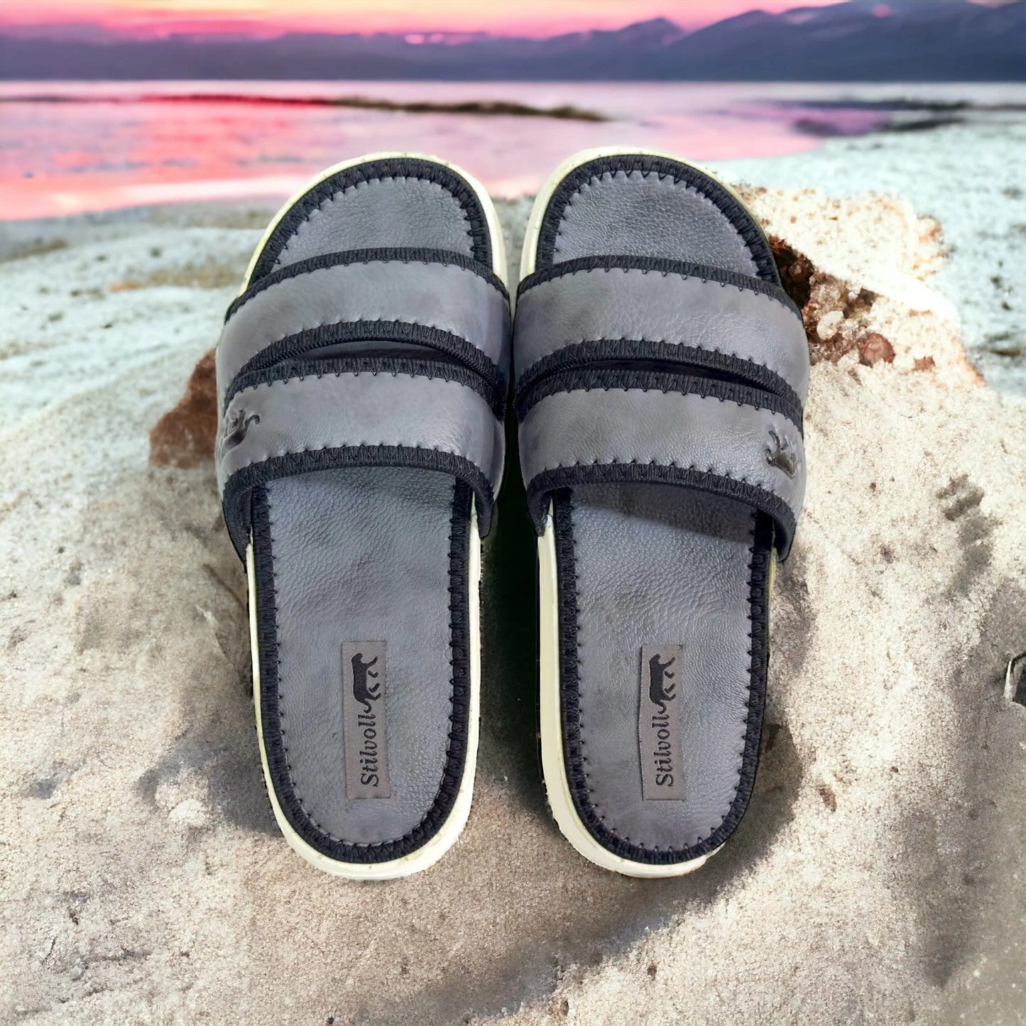 Ash Grey Strap Pure Leather Slides - HE - 4