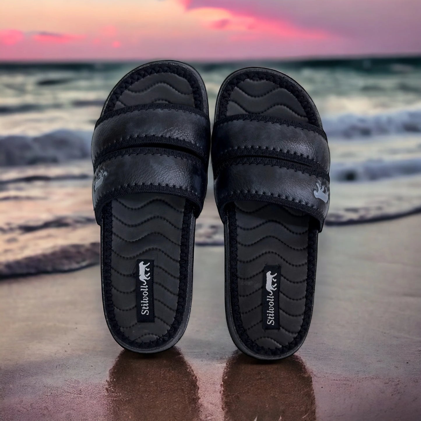 Black Strap Pure Leather Slides - HE - 4