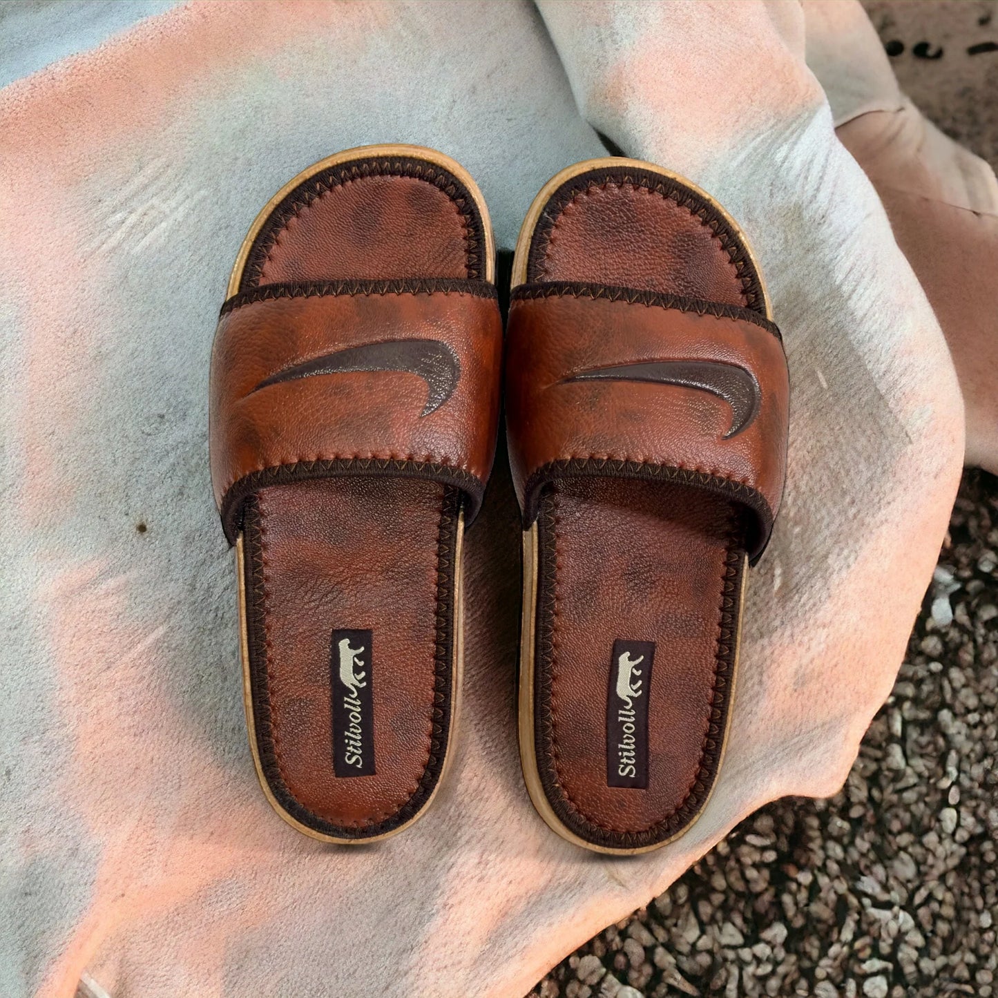 Brown Pure Leather Nike Slides - HE - 3