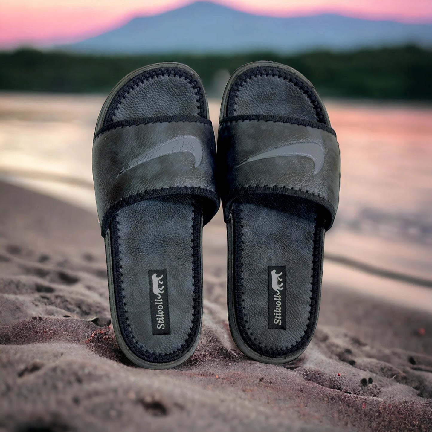 Black Pure Leather Nike Slides - HE - 3