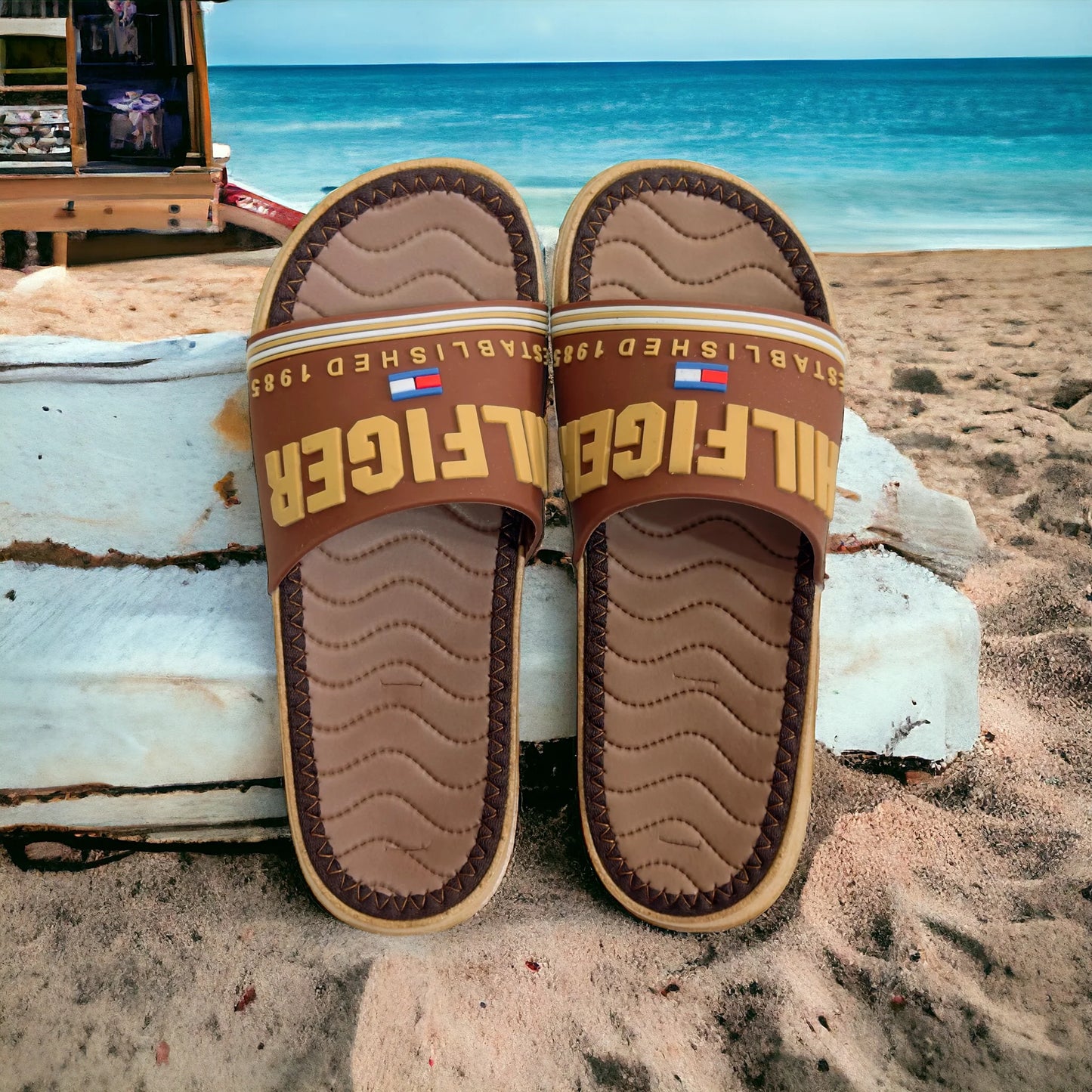 Imported Tommy Hilfiger Brown Slides - HE - 1