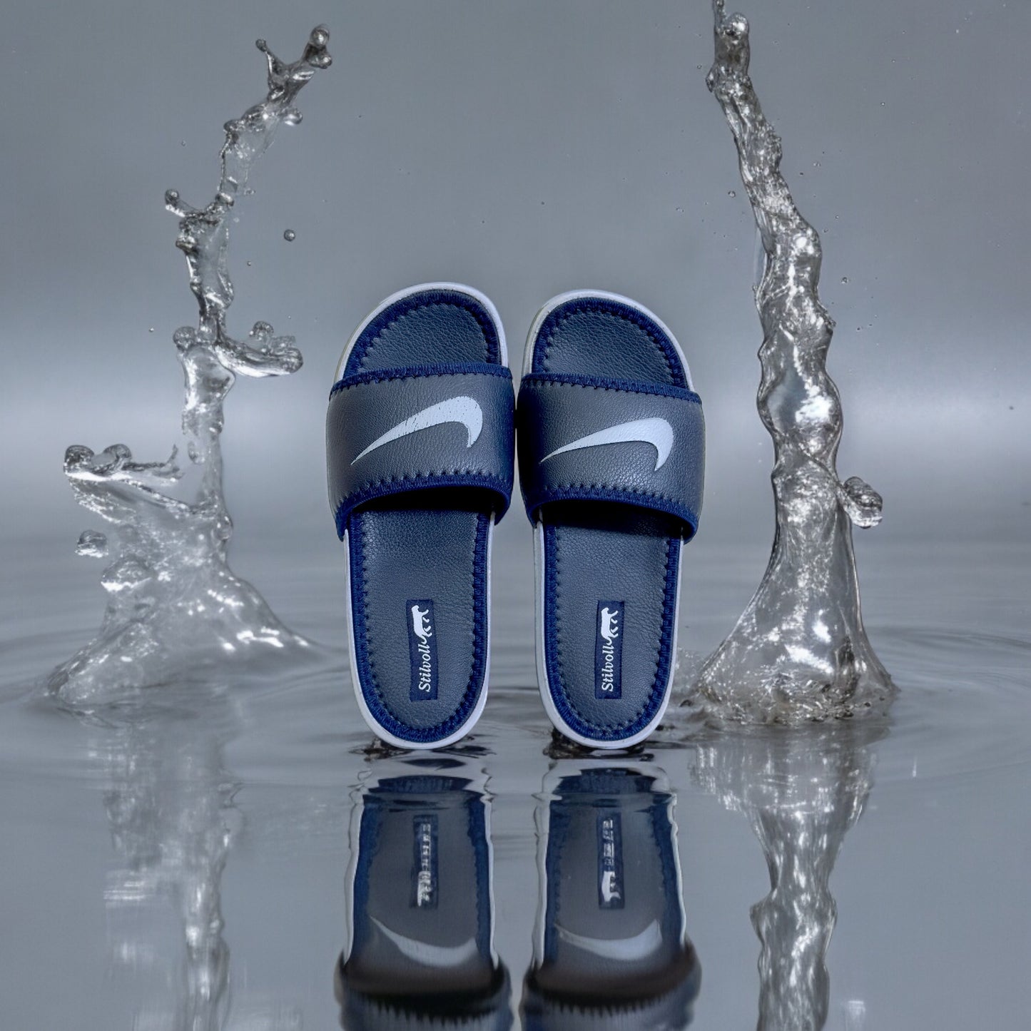 Navy Blue Nike Pure Leather Slides - HE - 3