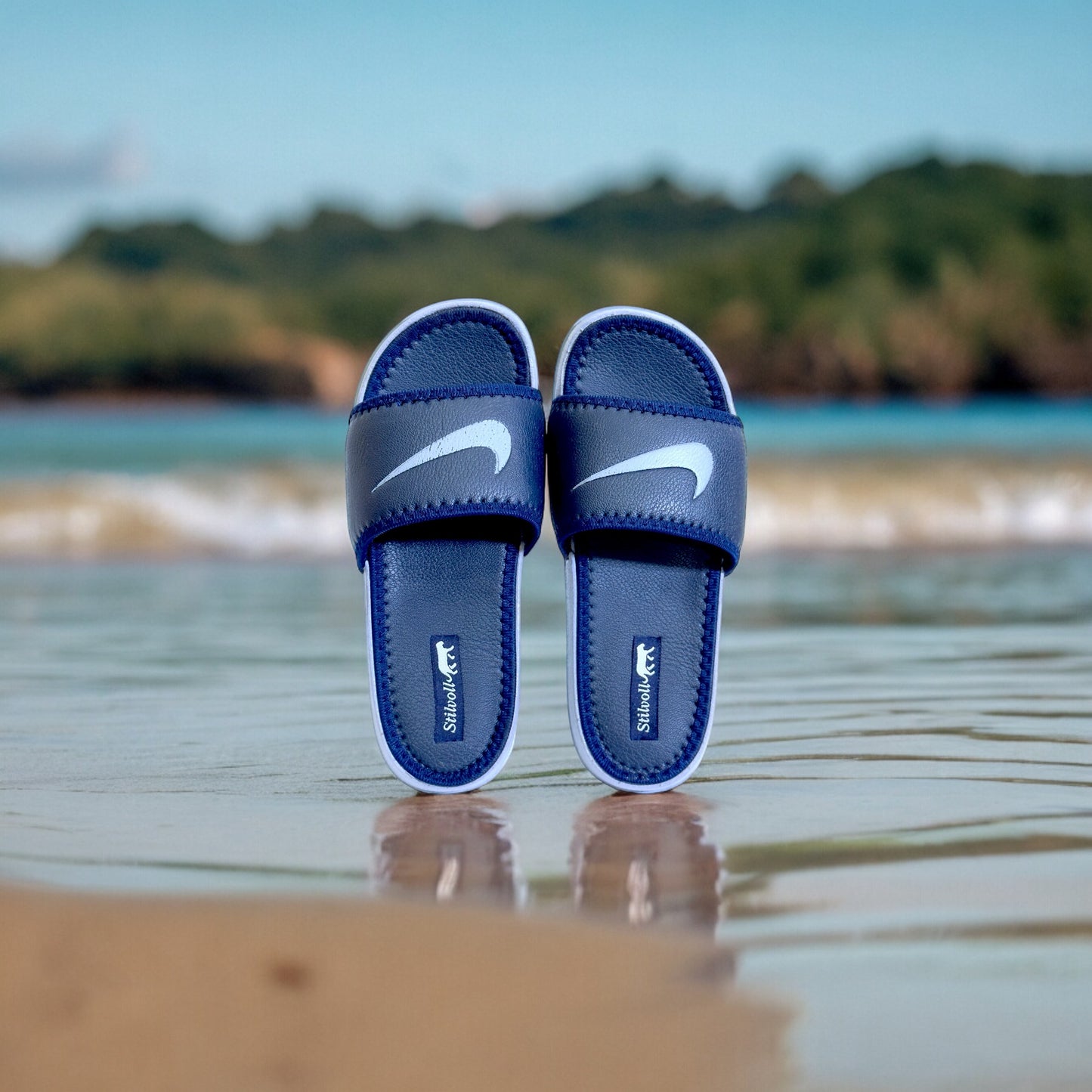 Dark Blue Nike Pure Leather Slides - HE - 3