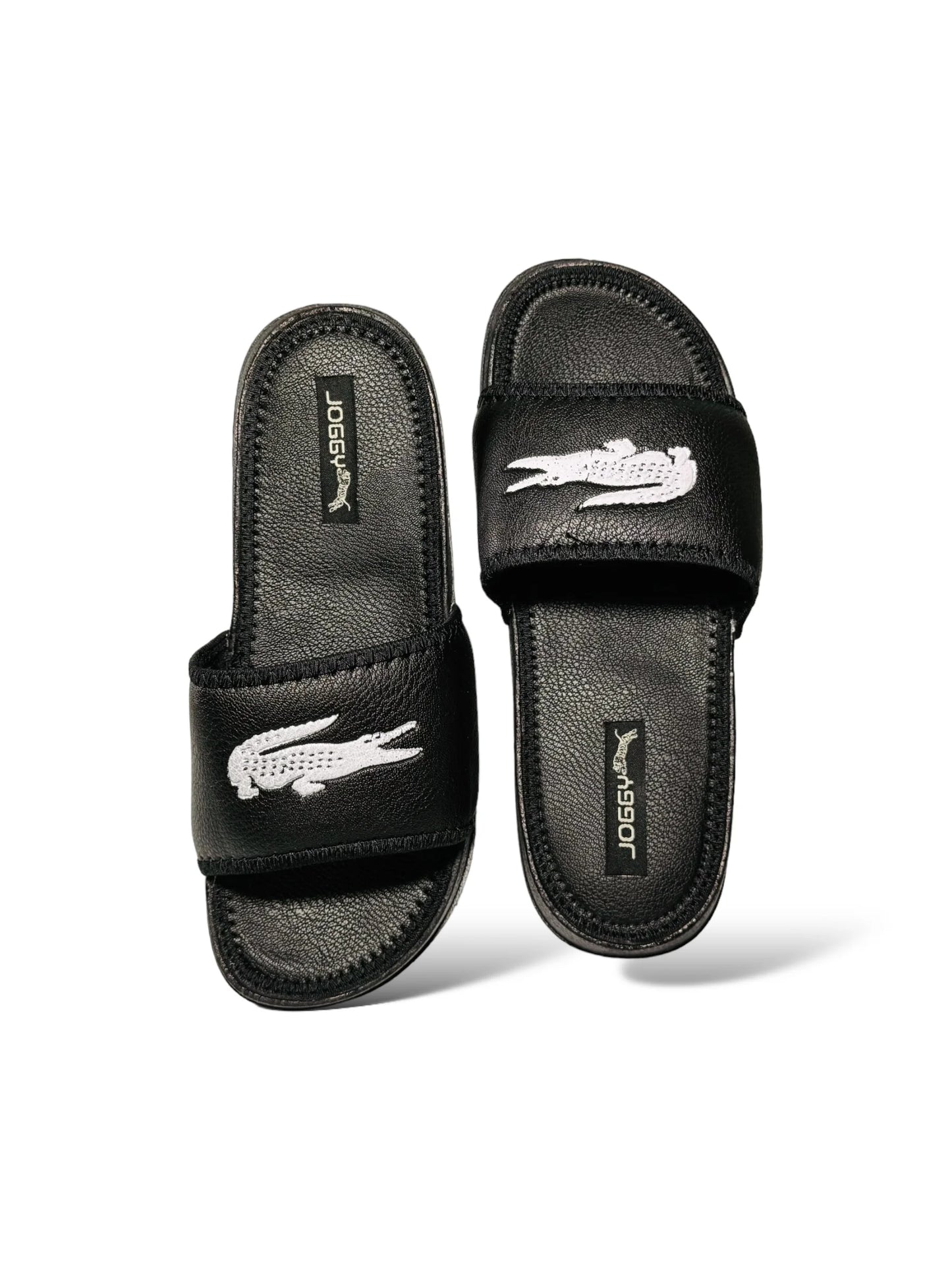 Black Lacoste Pure Leather Slides - HE – 6