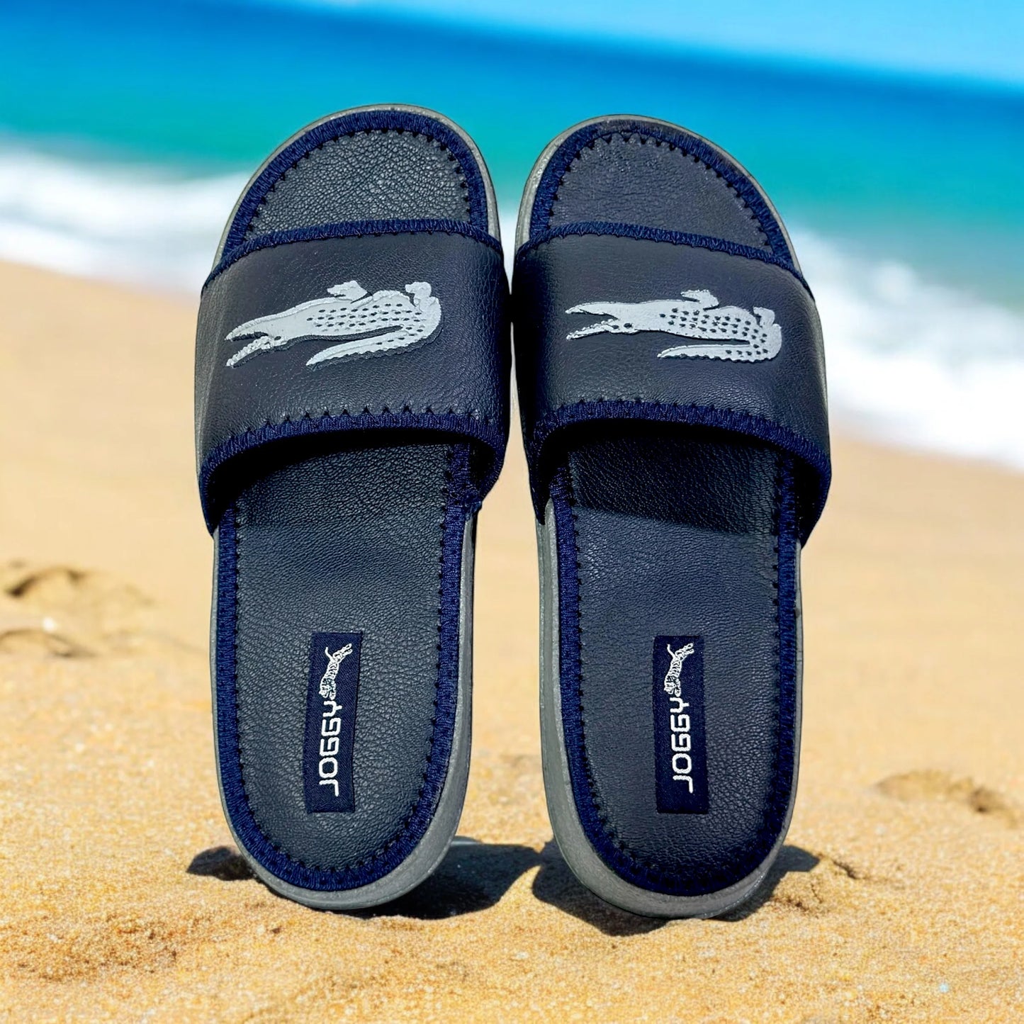 Blue Lacoste Pure Leather Slides - HE – 6