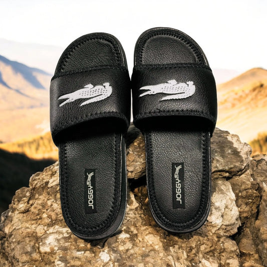 Black Lacoste Pure Leather Slides - HE – 6